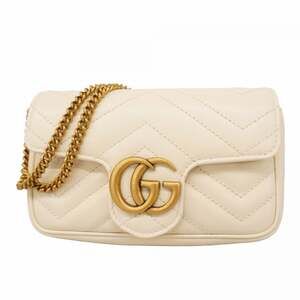 GUCCI White Leather GG Marmont Shoulder Bag